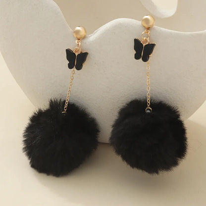 Fashion Hairball Heart Shape Butterfly Metal Plush Women's Drop Earrings 1 Pair