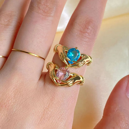 Fashion Hand Copper Open Ring Inlay Zircon Copper Rings