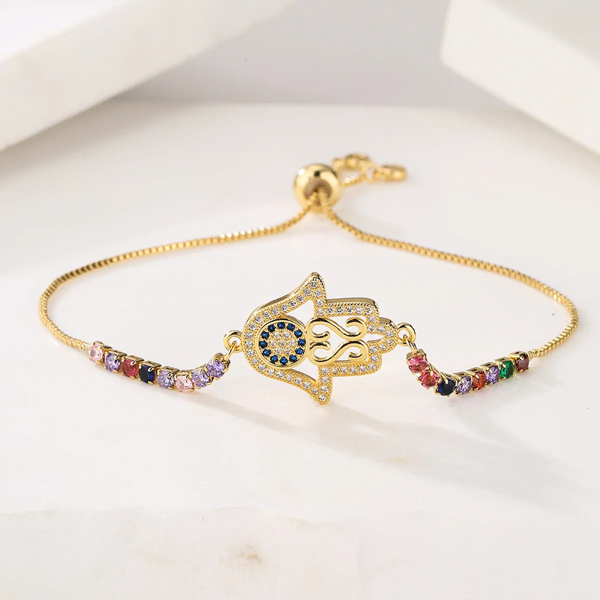 Fashion Hand Of Fatima Copper Gold Plated Zircon Bracelets