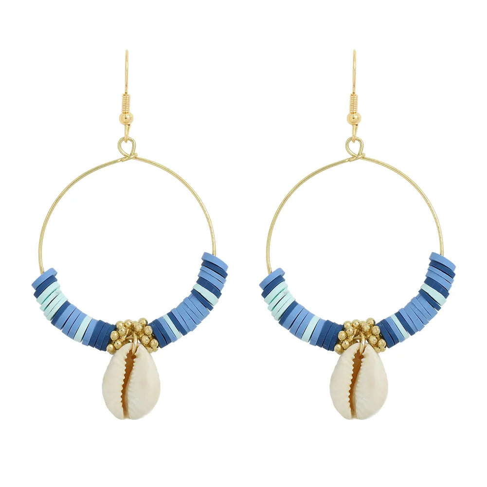 Fashion Hand-Woven Colored Soft  Shell Alloy Earrings