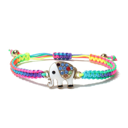 Fashion Hand-Woven Multi-Color Red Rope Elephant Copper Bracelet