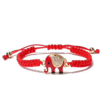 Fashion Hand-Woven Multi-Color Red Rope Elephant Copper Bracelet