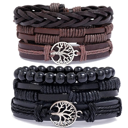 Fashion Geometric Tree Pu Leather Braid Men'S Bracelets