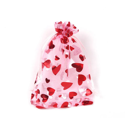 Cute Romantic Heart Shape Organza Valentine'S Day Jewelry Packaging Bags