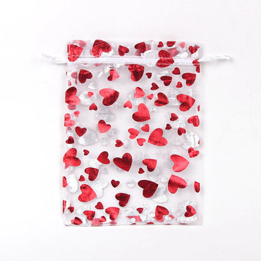 Cute Romantic Heart Shape Organza Valentine'S Day Jewelry Packaging Bags