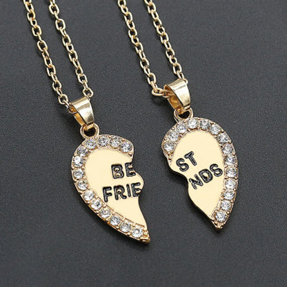 Fashion Heart English Letters Best Friends Pendant Copper Inlaid Zircon Necklace