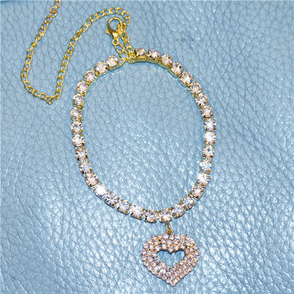 Fashion Heart Rhinestone Anklet Women'S Beach Trend Simple Anklet