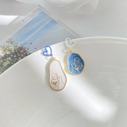 Fashion Heart Shape Alloy Asymmetrical Enamel Stoving Varnish Drop Earrings