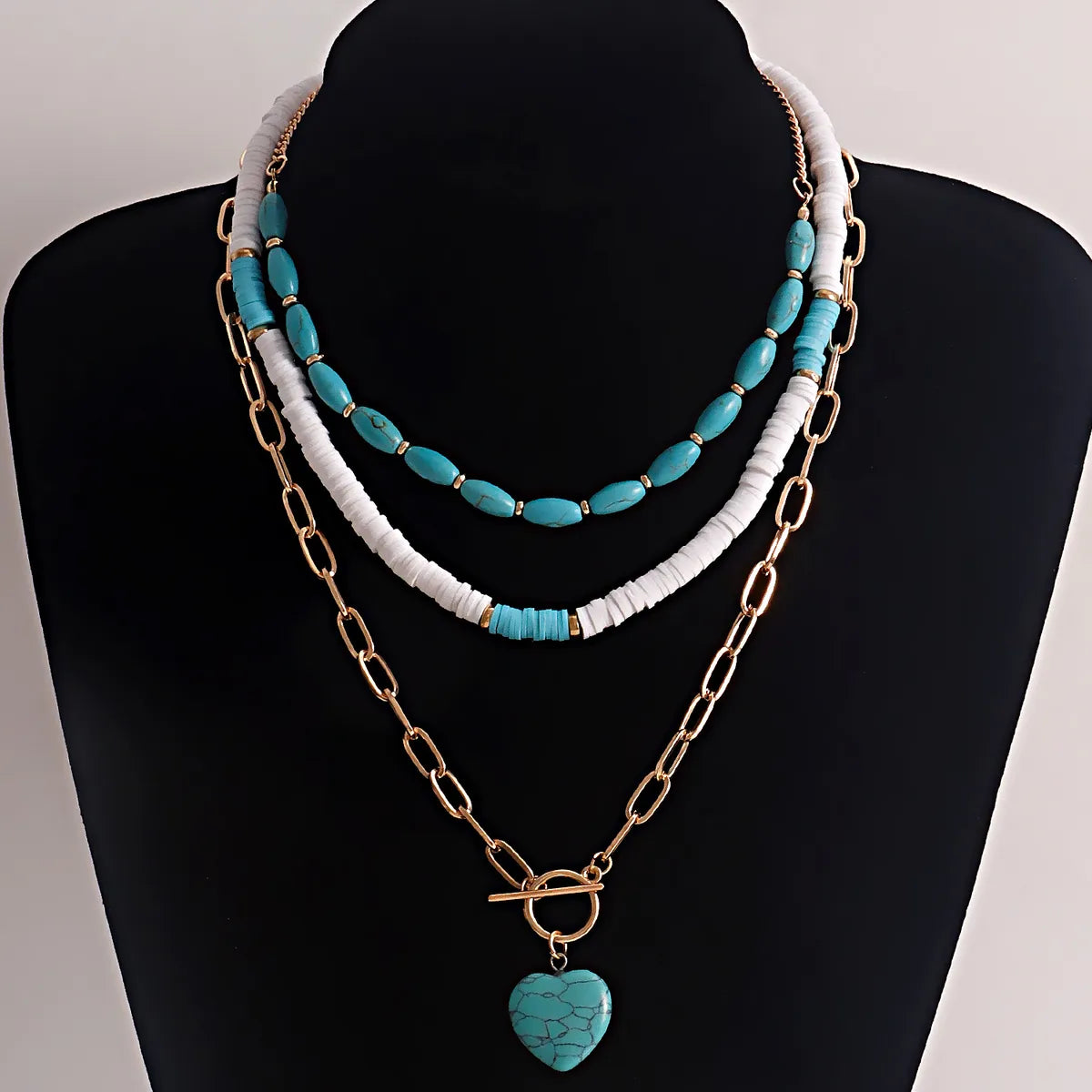 Fashion Heart Shape Alloy Beaded Plating Layered Necklaces