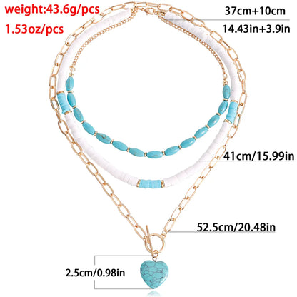 Fashion Heart Shape Alloy Beaded Plating Layered Necklaces