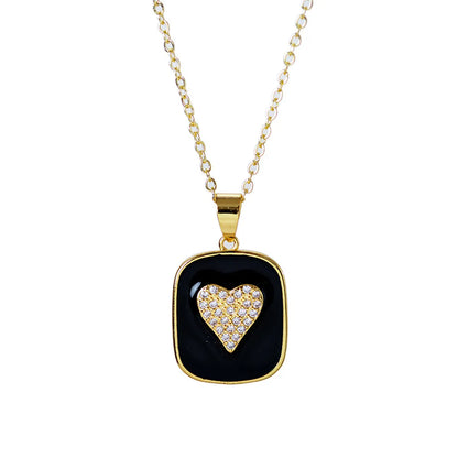 Fashion Heart Shape Alloy Copper Enamel Rhinestones Pendant Necklace