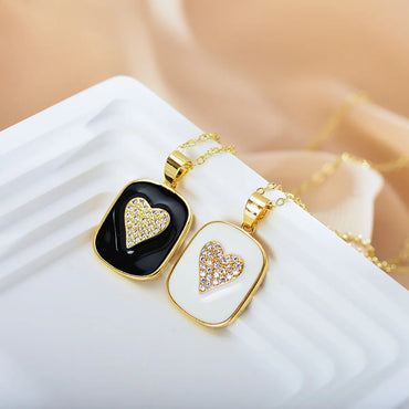 Fashion Heart Shape Alloy Copper Enamel Rhinestones Pendant Necklace