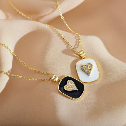 Fashion Heart Shape Alloy Copper Enamel Rhinestones Pendant Necklace