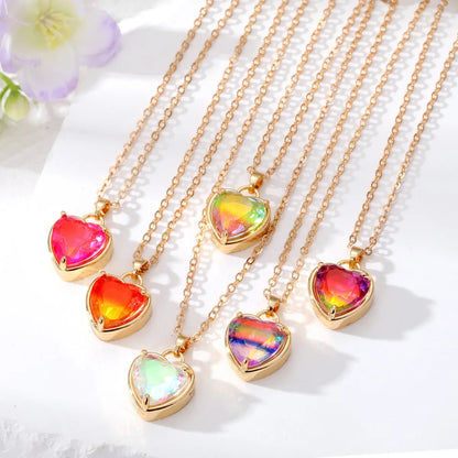 Fashion Heart Shape Alloy Inlay Artificial Crystal Women's Pendant Necklace 1 Piece