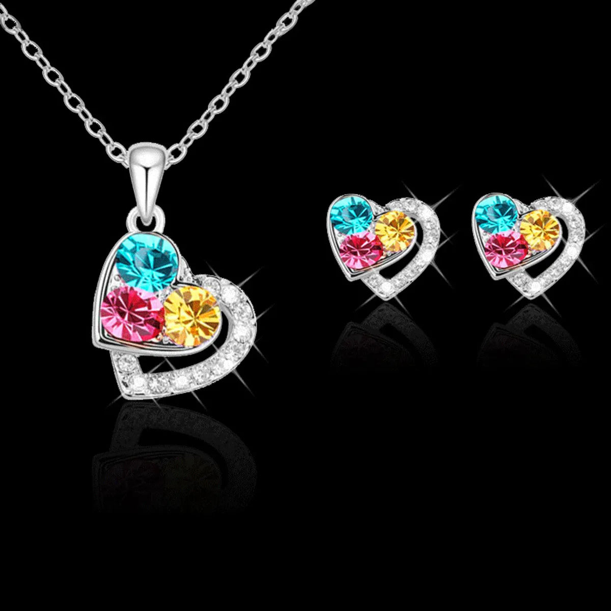 Fashion Heart Shape Alloy Inlay Artificial Gemstones Women's Earrings Necklace 1 Set