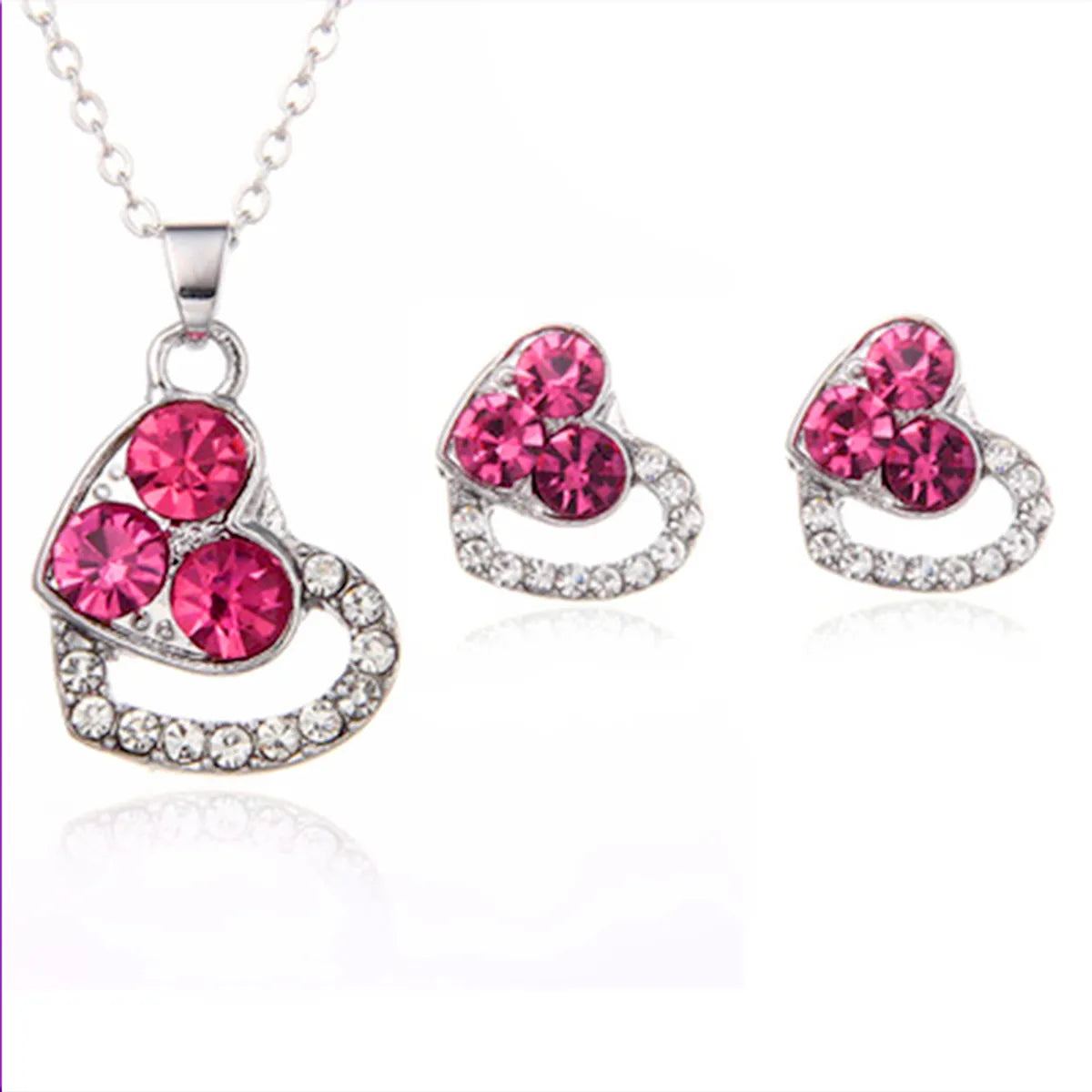 Fashion Heart Shape Alloy Inlay Artificial Gemstones Women's Earrings Necklace 1 Set