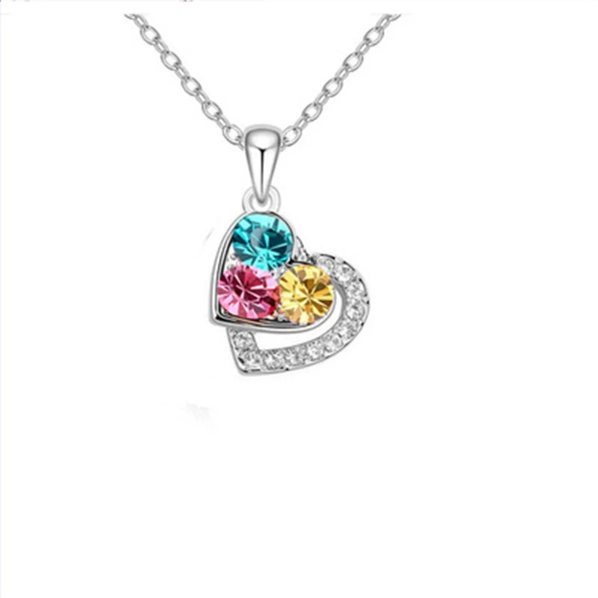 Fashion Heart Shape Alloy Inlay Artificial Gemstones Women's Earrings Necklace 1 Set