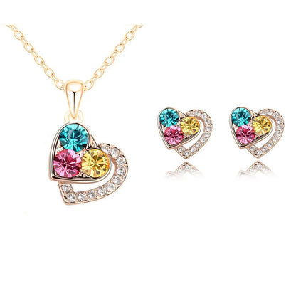 Fashion Heart Shape Alloy Inlay Artificial Gemstones Women's Earrings Necklace 1 Set