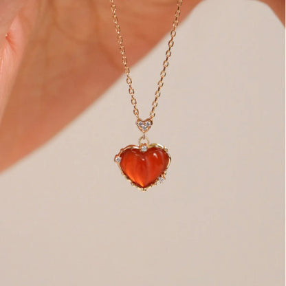 Fashion Heart Shape Alloy Inlay Rhinestone Agate Necklace