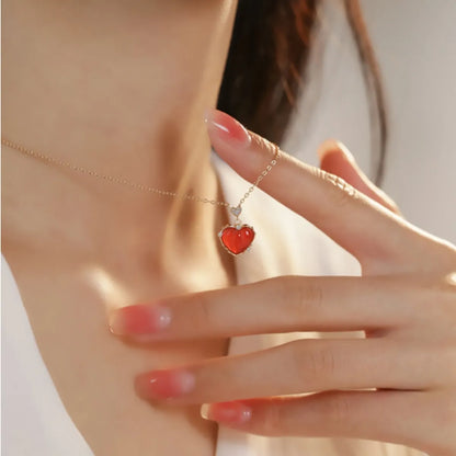 Fashion Heart Shape Alloy Inlay Rhinestone Agate Necklace