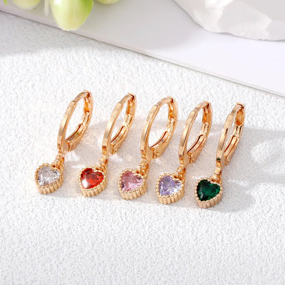 Fashion Heart Shape Alloy Inlay Rhinestone Drop Earrings