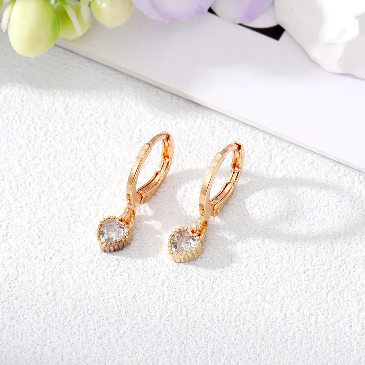 Fashion Heart Shape Alloy Inlay Rhinestone Drop Earrings