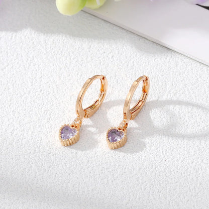 Fashion Heart Shape Alloy Inlay Rhinestone Drop Earrings