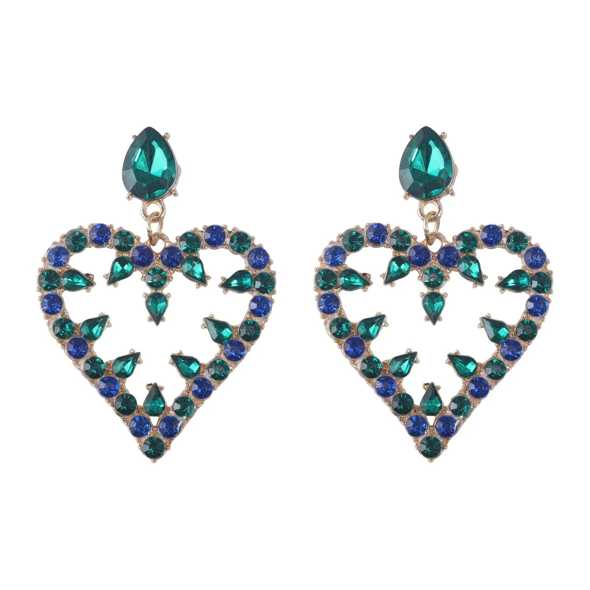 Fashion Heart Shape Alloy Inlay Rhinestones Earrings 1 Pair