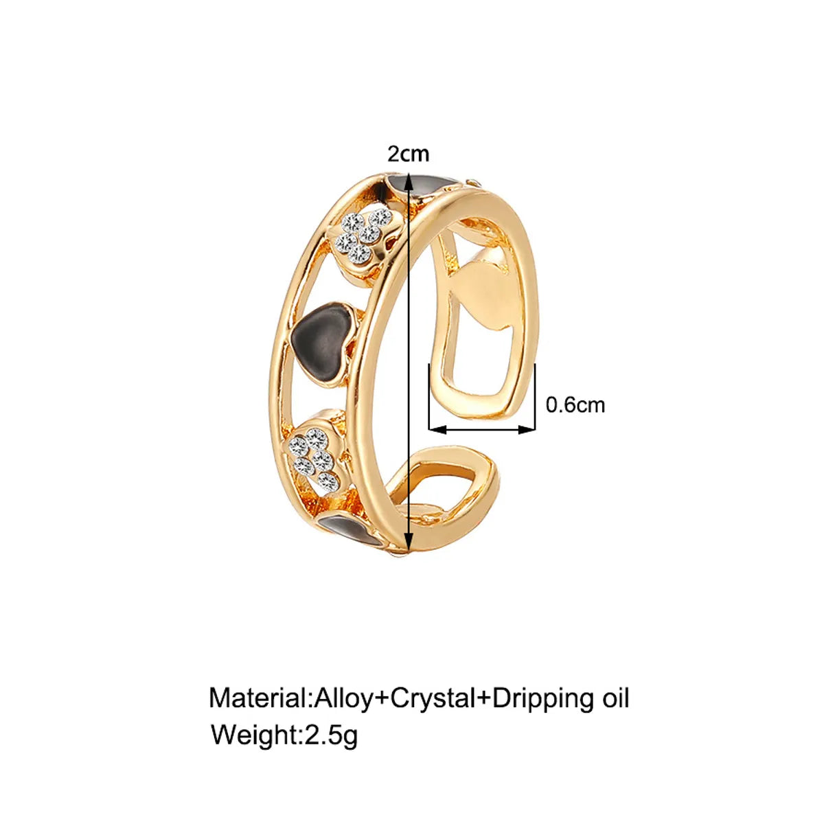 Fashion Heart Shape Alloy Inlay Rhinestones Women's Open Ring