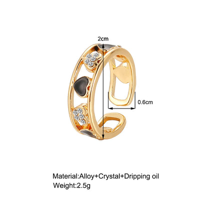 Fashion Heart Shape Alloy Inlay Rhinestones Women's Open Ring