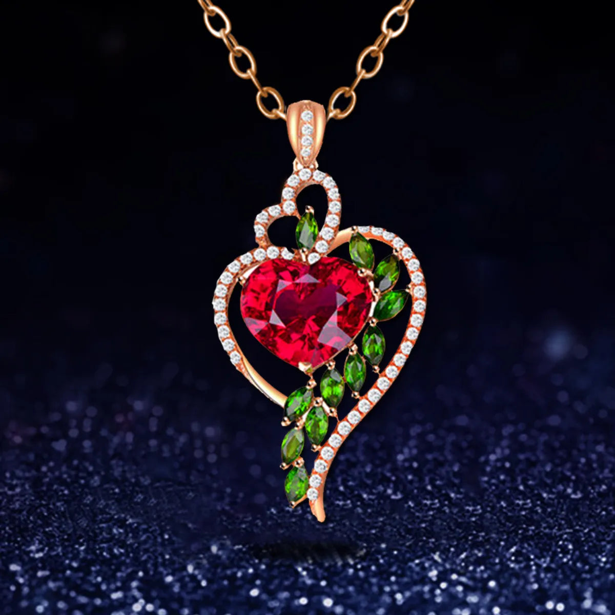 Fashion Heart Shape Alloy Inlay Rhinestones Women'S Pendant Necklace