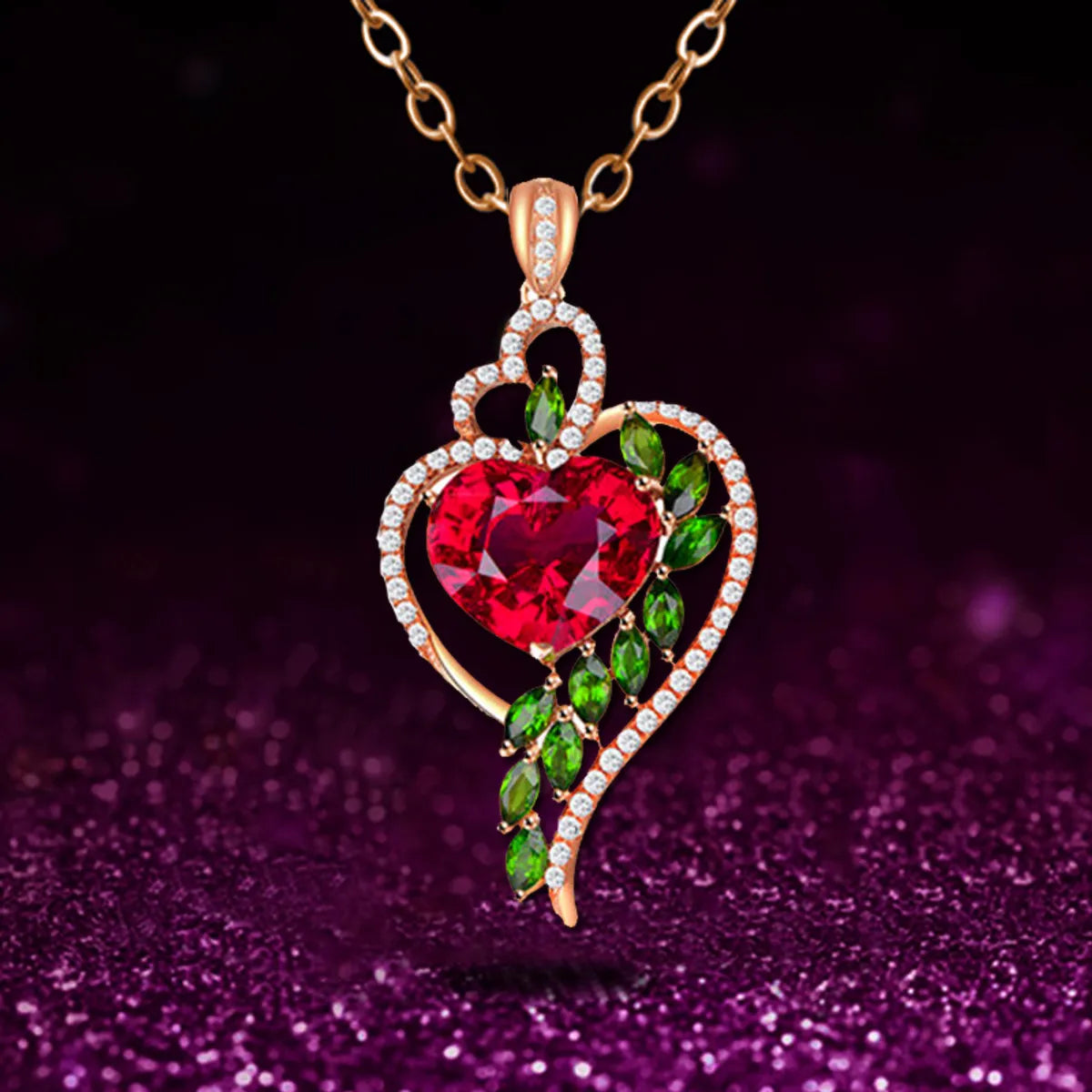 Fashion Heart Shape Alloy Inlay Rhinestones Women'S Pendant Necklace