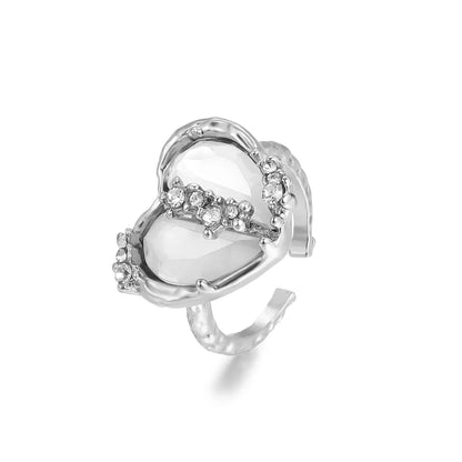 Fashion Heart Shape Alloy Inlay Zircon Women's Open Ring