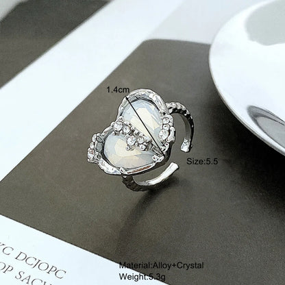 Fashion Heart Shape Alloy Inlay Zircon Women's Open Ring