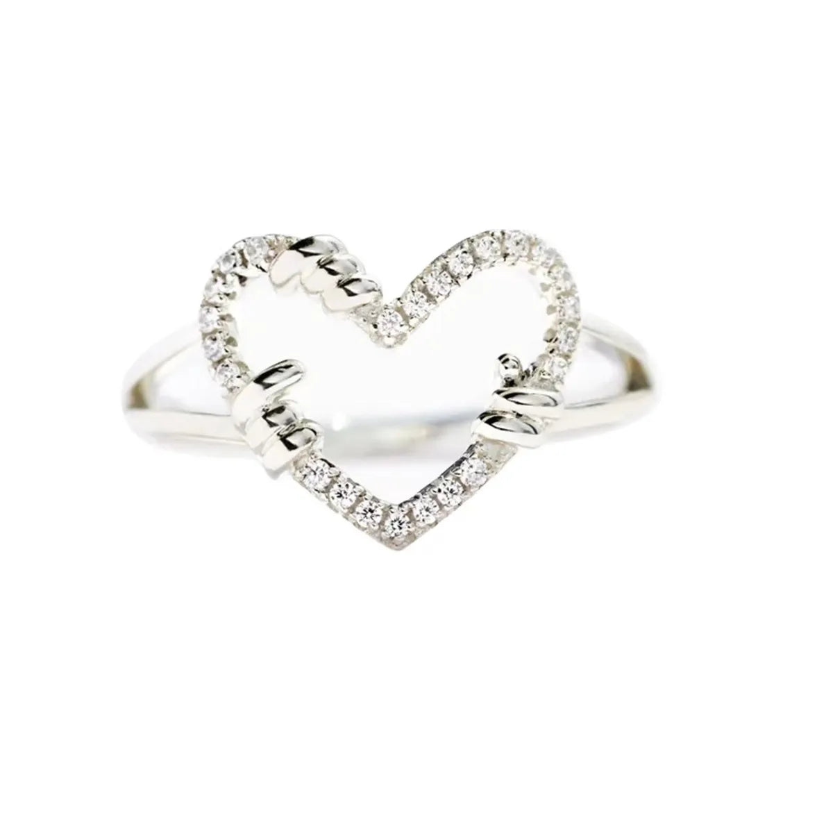 Fashion Heart Shape Alloy Plating Artificial Diamond Women'S Open Ring