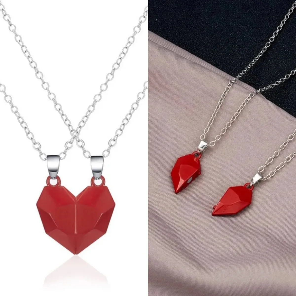 Fashion Heart Shape Alloy Plating Couple Pendant Necklace 2 Pieces