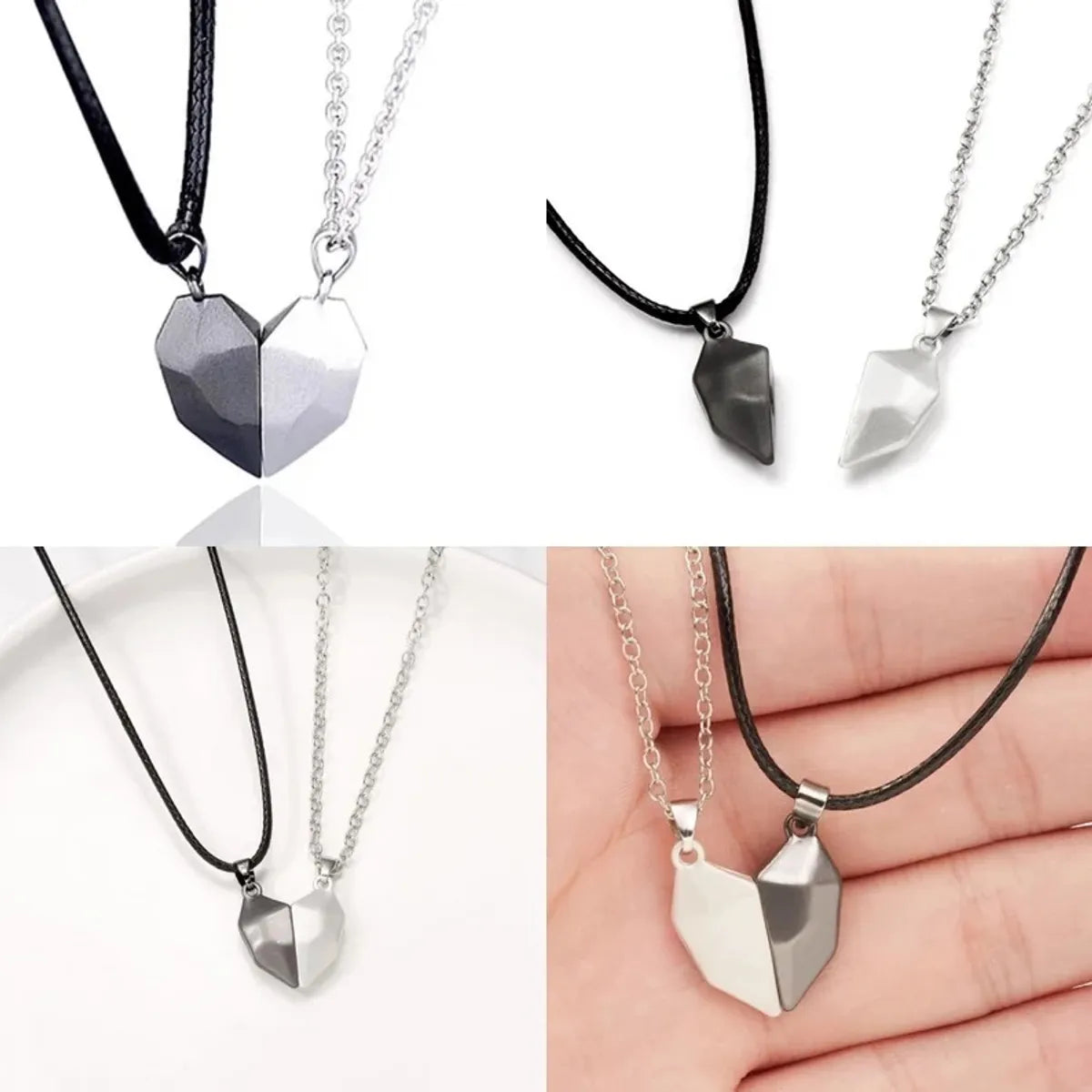 Fashion Heart Shape Alloy Plating Couple Pendant Necklace 2 Pieces