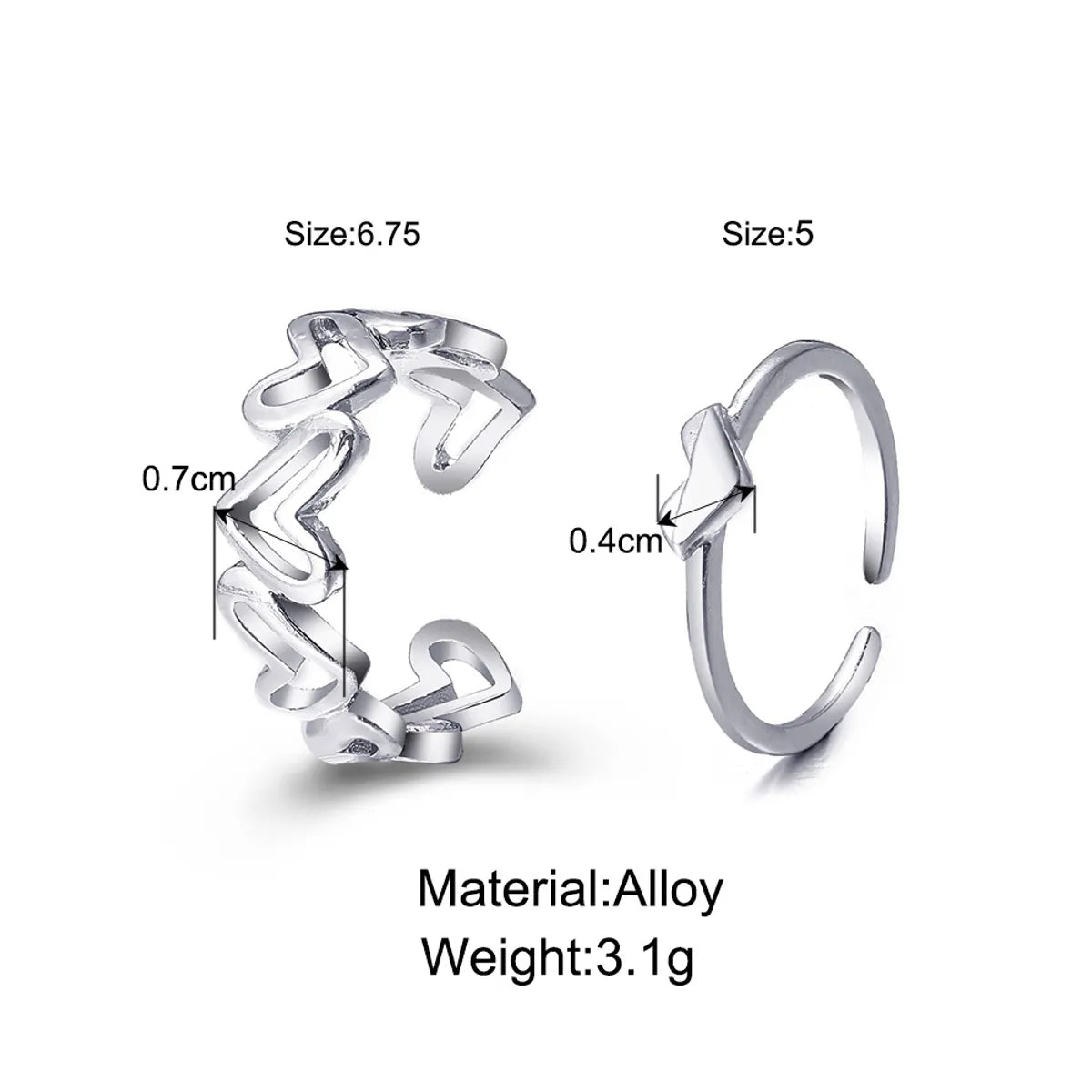 Fashion Heart Shape Alloy Plating Hollow Out Women's Open Ring