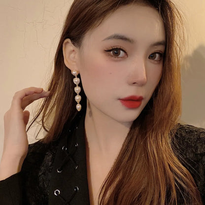 Fashion Heart Shape Alloy Plating Inlay Artificial Pearls Drop Earrings