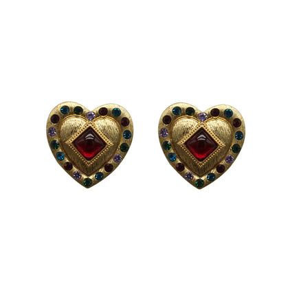 Fashion Heart Shape Alloy Plating Inlay Rhinestones Women's Ear Studs 1 Pair