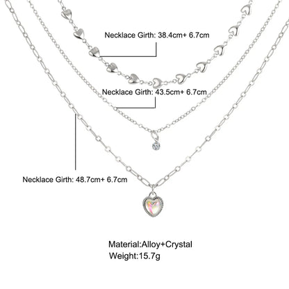 Fashion Heart Shape Alloy Plating Rhinestones Women's Layered Necklaces 1 Piece