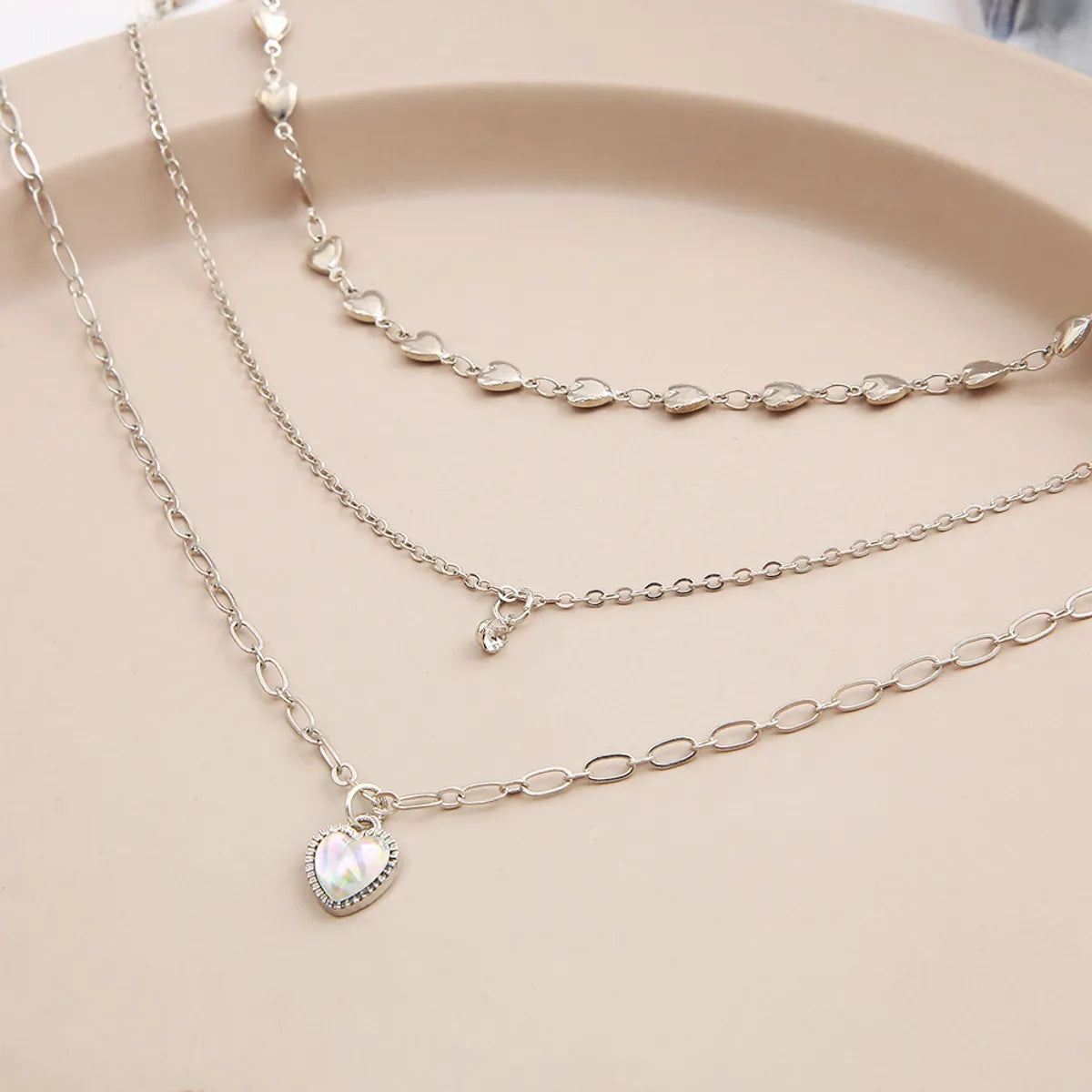 Fashion Heart Shape Alloy Plating Rhinestones Women's Layered Necklaces 1 Piece