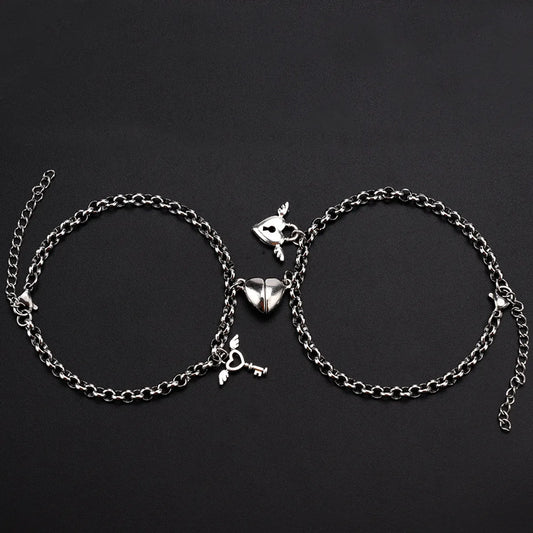 Fashion Heart Shape Alloy Plating Unisex Bracelets 1 Pair