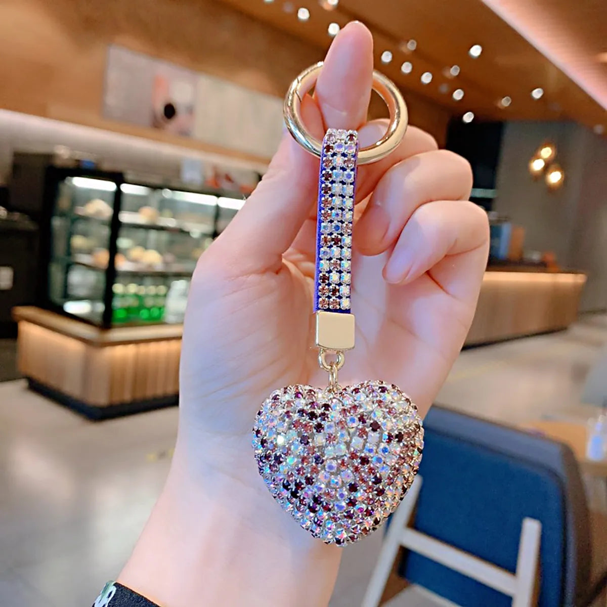 Fashion Heart Shape Arylic Metal Inlay Rhinestones Women'S Bag Pendant Keychain