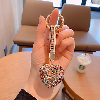 Fashion Heart Shape Arylic Metal Inlay Rhinestones Women'S Bag Pendant Keychain