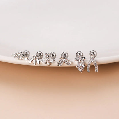 1 Piece Ear Cartilage Rings & Studs Fashion Heart Shape Bee 316 Stainless Steel  Copper Plating Zircon