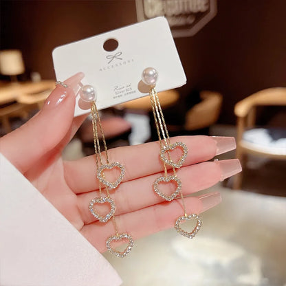 Fashion Heart Shape Bow Knot Copper Inlay Zircon Drop Earrings 1 Pair