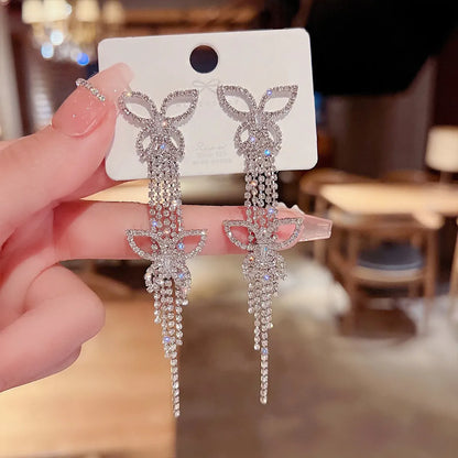 Fashion Heart Shape Bow Knot Copper Inlay Zircon Drop Earrings 1 Pair