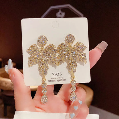 Fashion Heart Shape Bow Knot Copper Inlay Zircon Drop Earrings 1 Pair