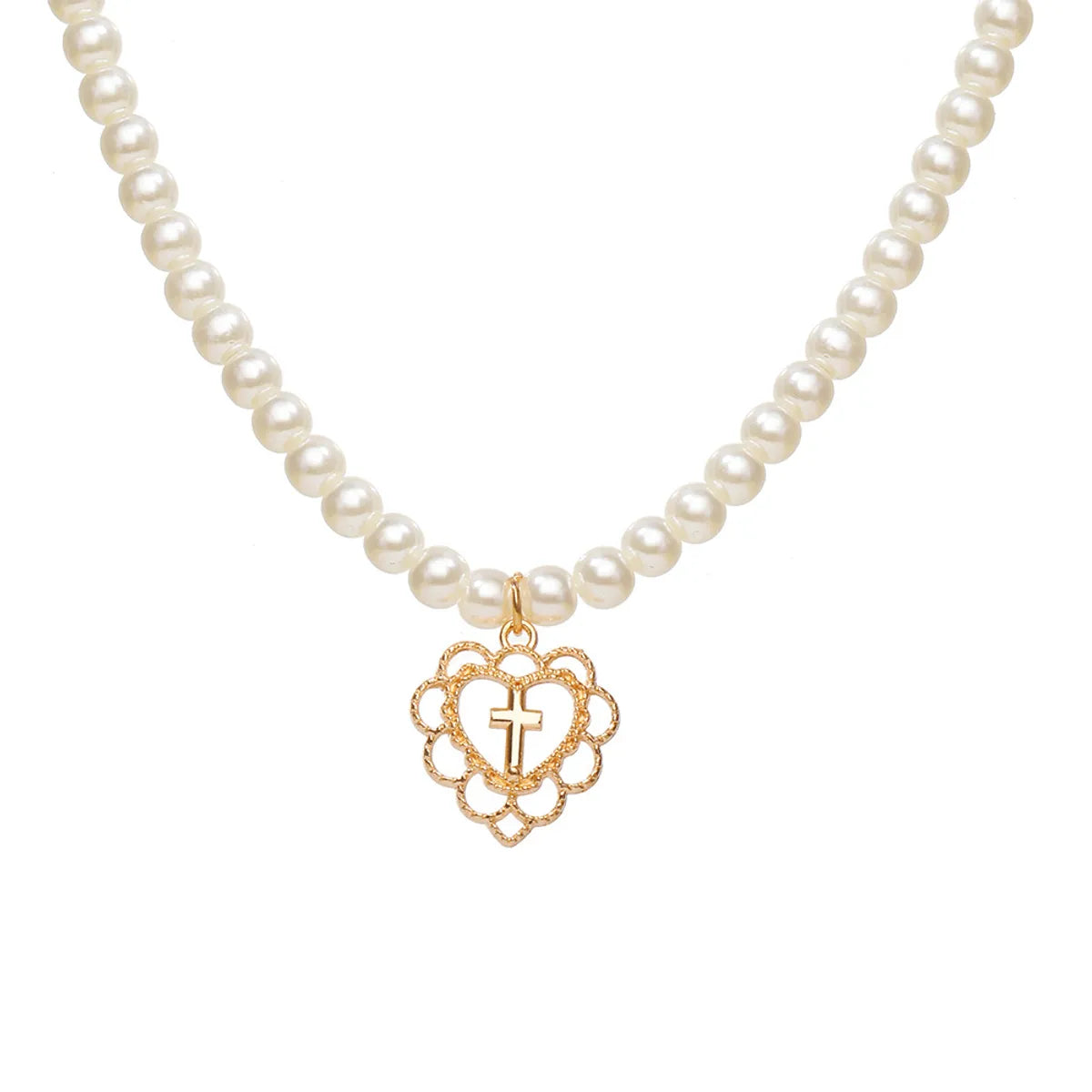 Fashion Heart Shape Butterfly Alloy Pearl Hollow Out Necklace